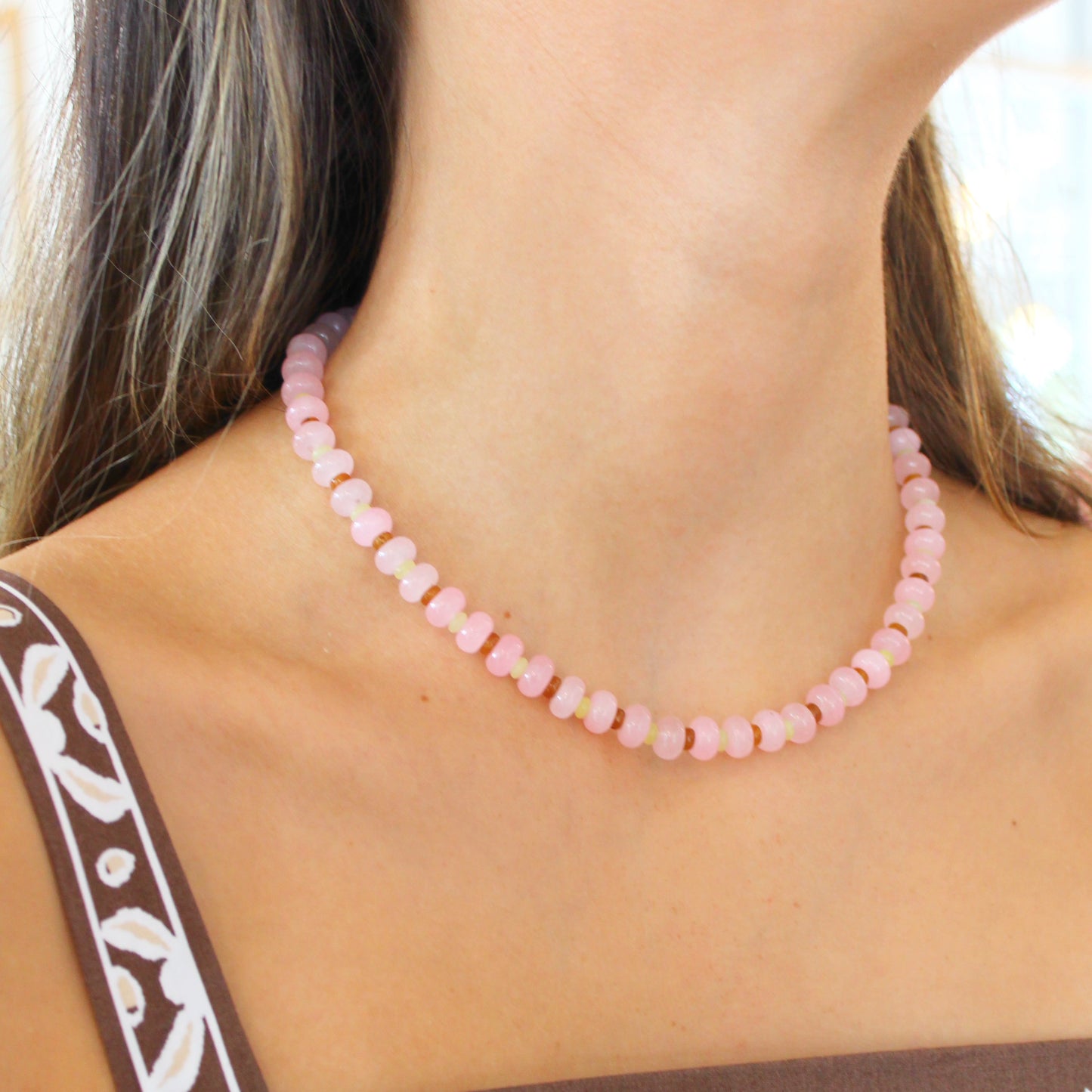 Caroline Necklace in Pink, Green and, Brown