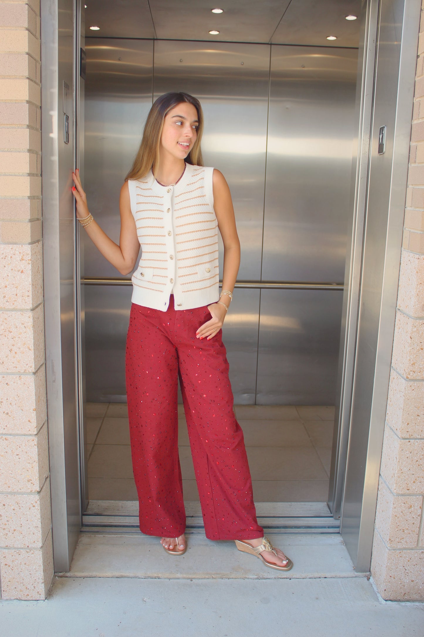 Maroon Rhinestone Jean