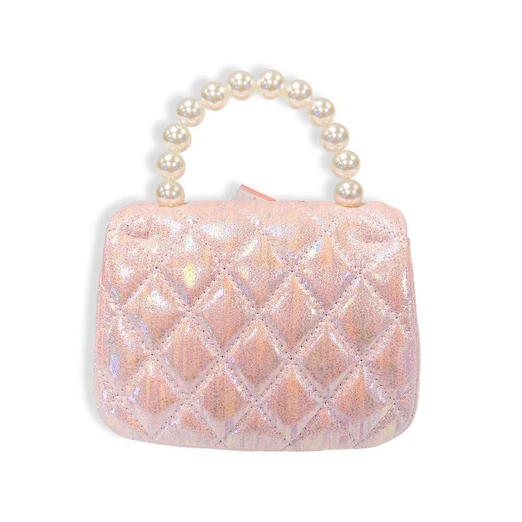 Embellished Bow Shiny Quilted Purse - Pink