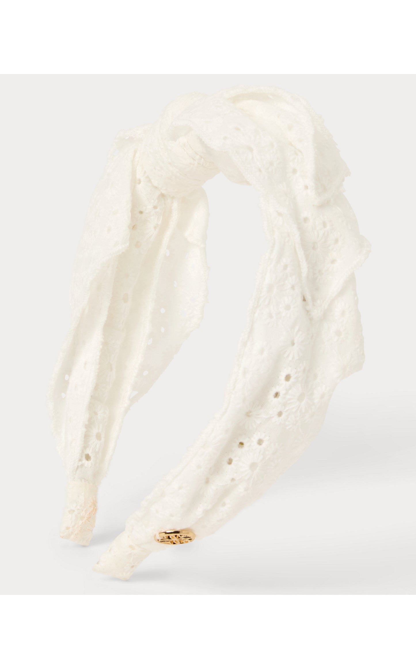 Side Bow Knotted Eyelet Headband, Resort White