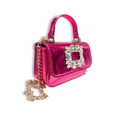 Rhinestone Decor Patent Purse - Fuchsia