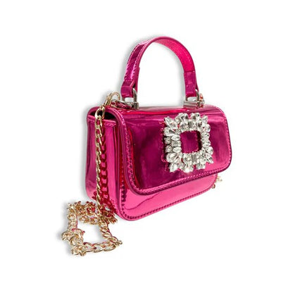 Rhinestone Decor Patent Purse - Fuchsia