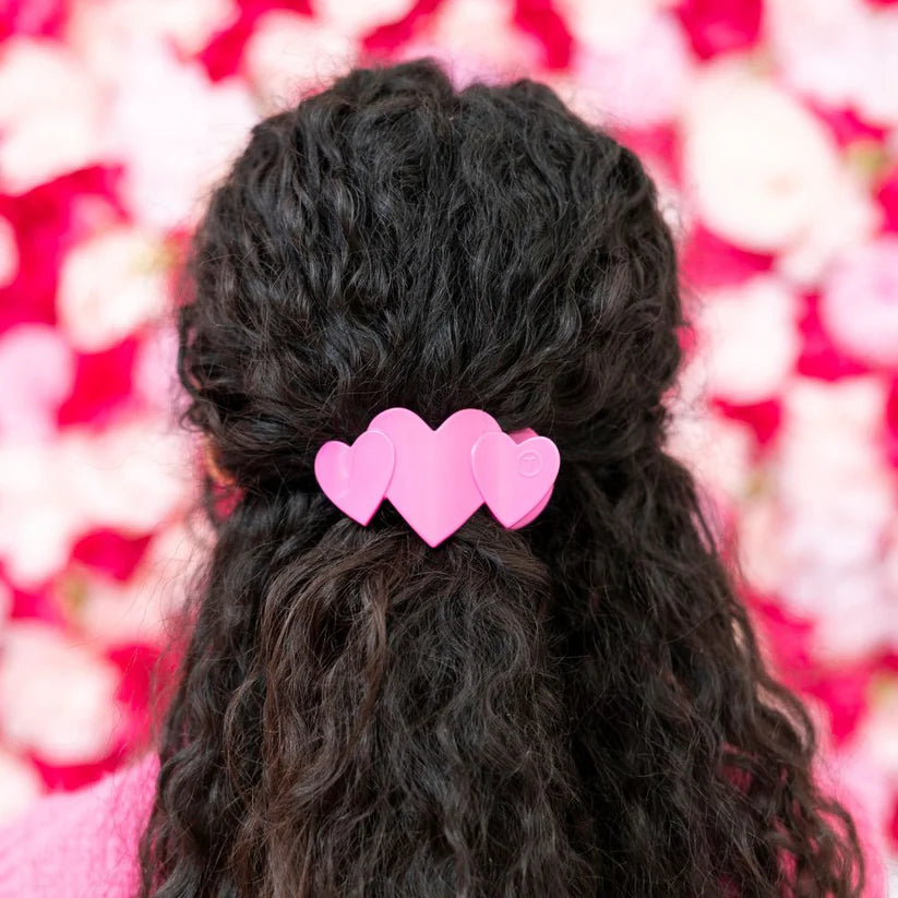 PINK HEART TO HEART SMALL FLAT HAIR CLIP