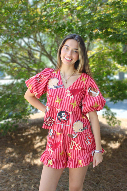FSU Striped Ruffle Top