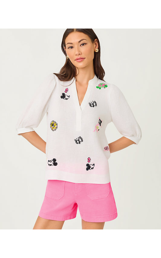 MIALEIGH EMBROIDERED LINEN TOP