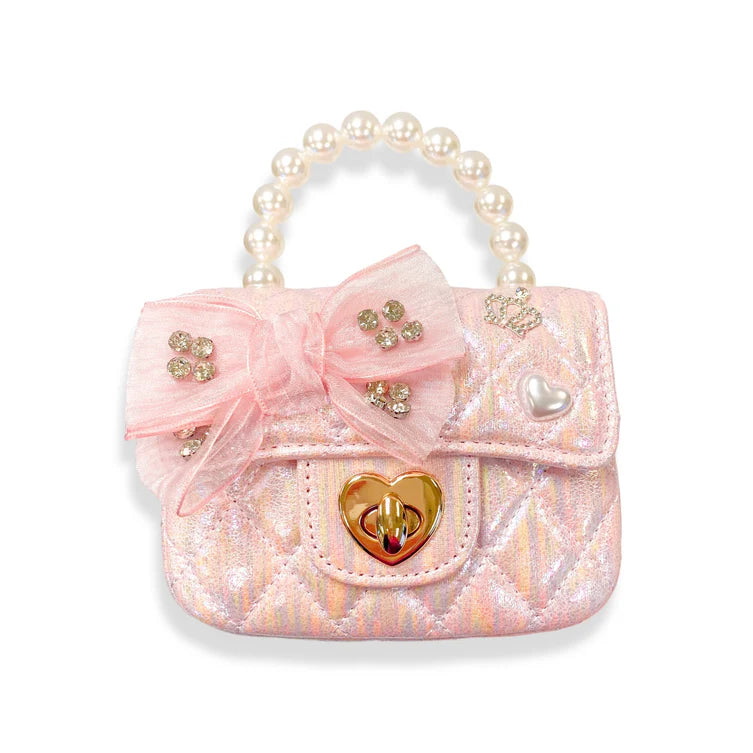 Embellished Bow Shiny Quilted Purse - Pink