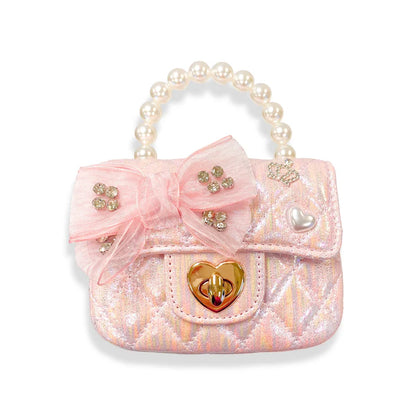 Embellished Bow Shiny Quilted Purse - Pink