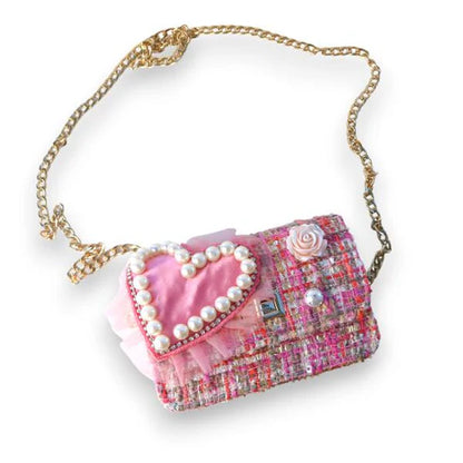 Big Heart Tweed Purse - Fuchsia