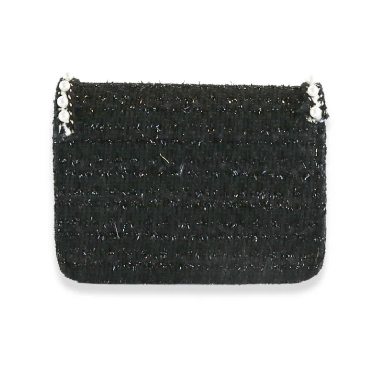 Pearl Trim Tweed Purse - Black