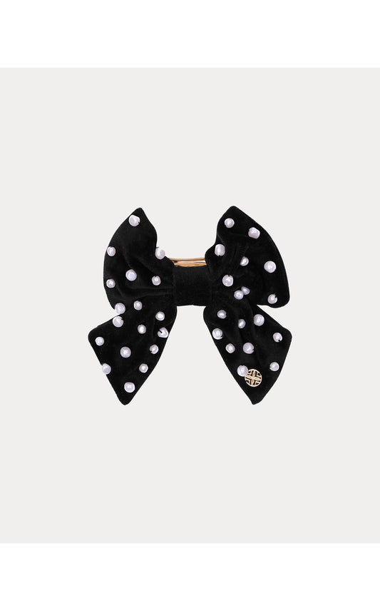 Embellished Velvet Bow Barrette, Onyx