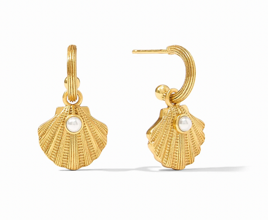 Sanibel Shell Hoop & Charm Earring Gold Pearl