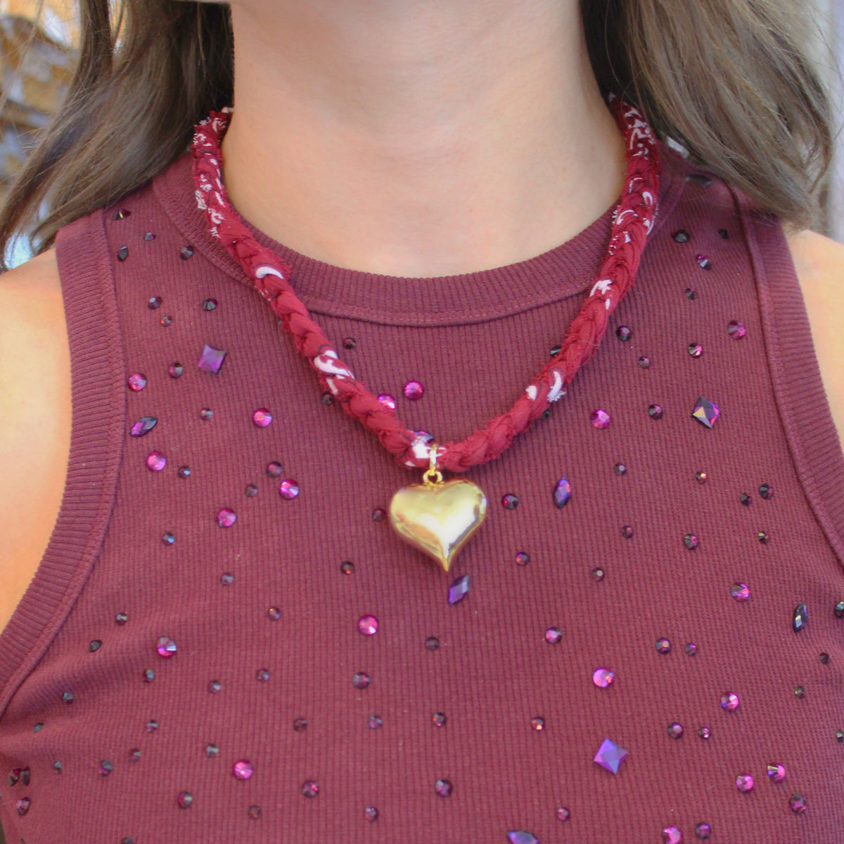 Gameday Love Bandana Necklace, Maroon