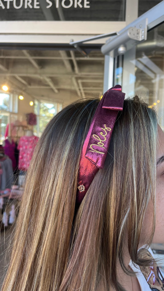 Garnet Florida State Thin Embroidered Ribbon Bow Headband