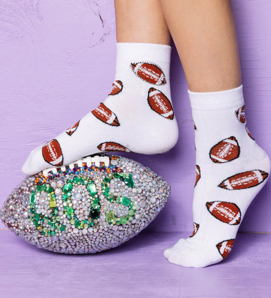 White Football Rhinestone Socks