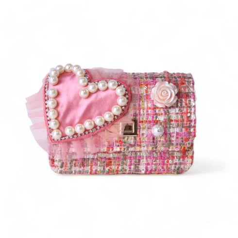 Big Heart Tweed Purse - Fuchsia