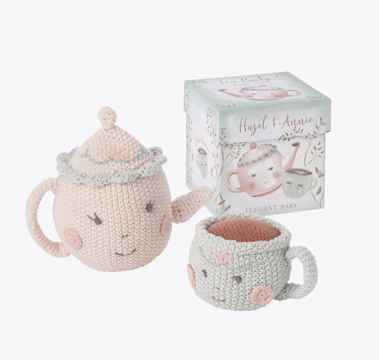 Hazel & Annie Tea Pot & Teacup Hand-Crocheted Rattle Set