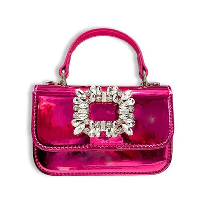 Rhinestone Decor Patent Purse - Fuchsia