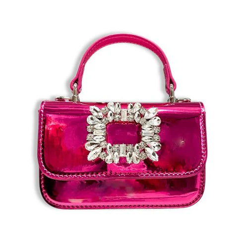Rhinestone Decor Patent Purse - Fuchsia