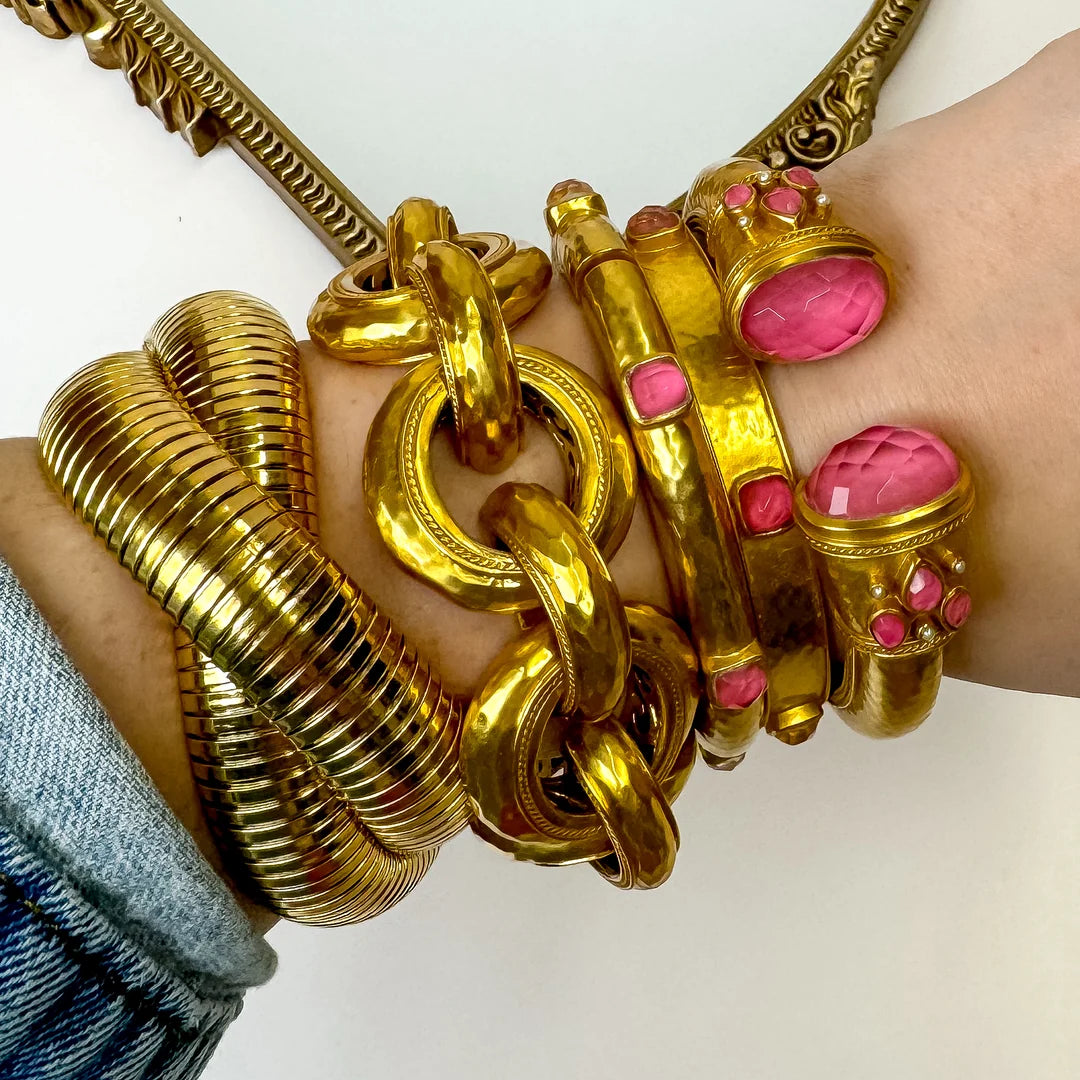 CATALINA HINGE BANGLE GOLD IRIDESCENT PEONY PINK - ONE SIZE