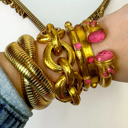 CATALINA HINGE BANGLE GOLD IRIDESCENT PEONY PINK - ONE SIZE
