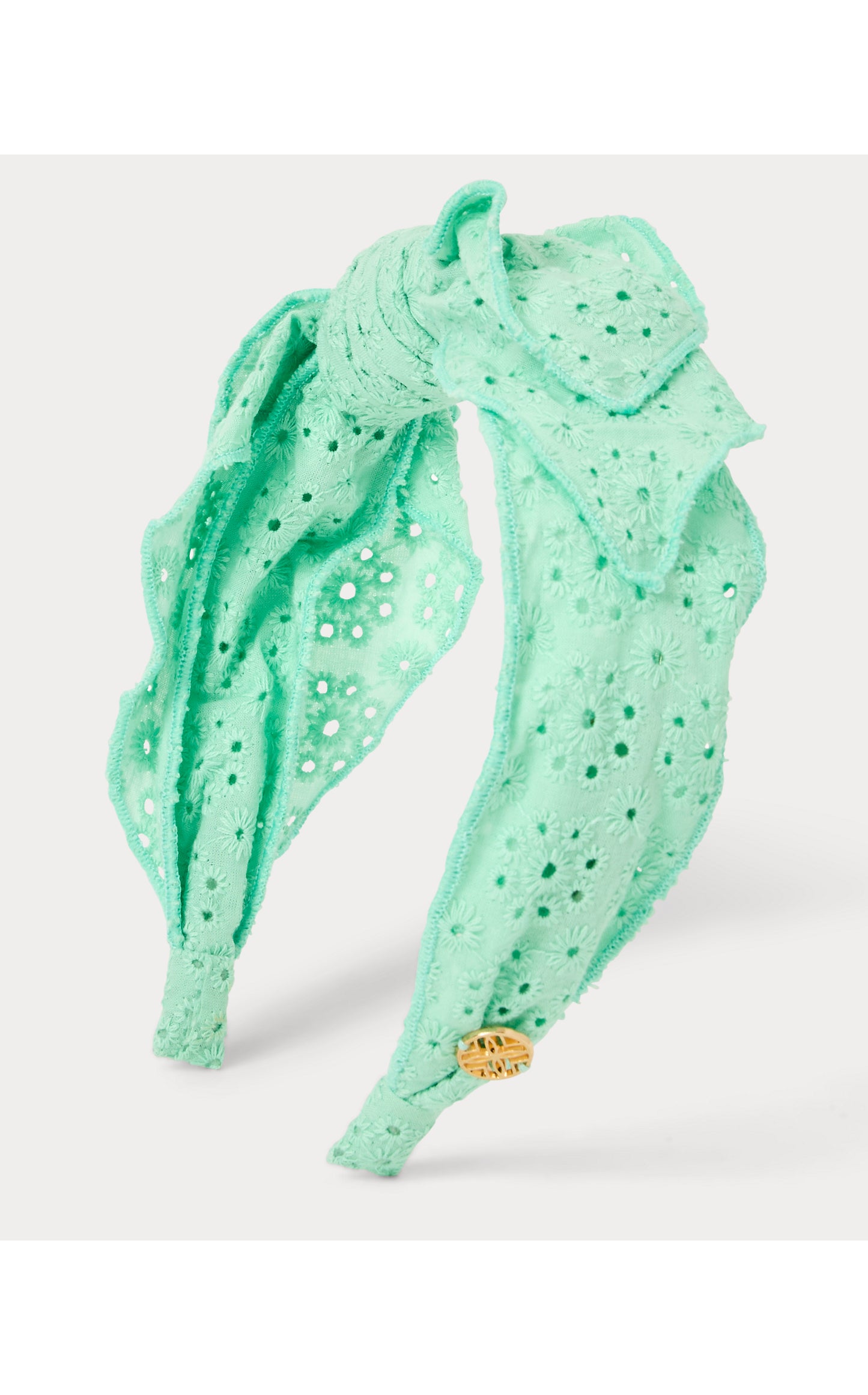 Side Bow Knotted Eyelet Headband, Mint Condition